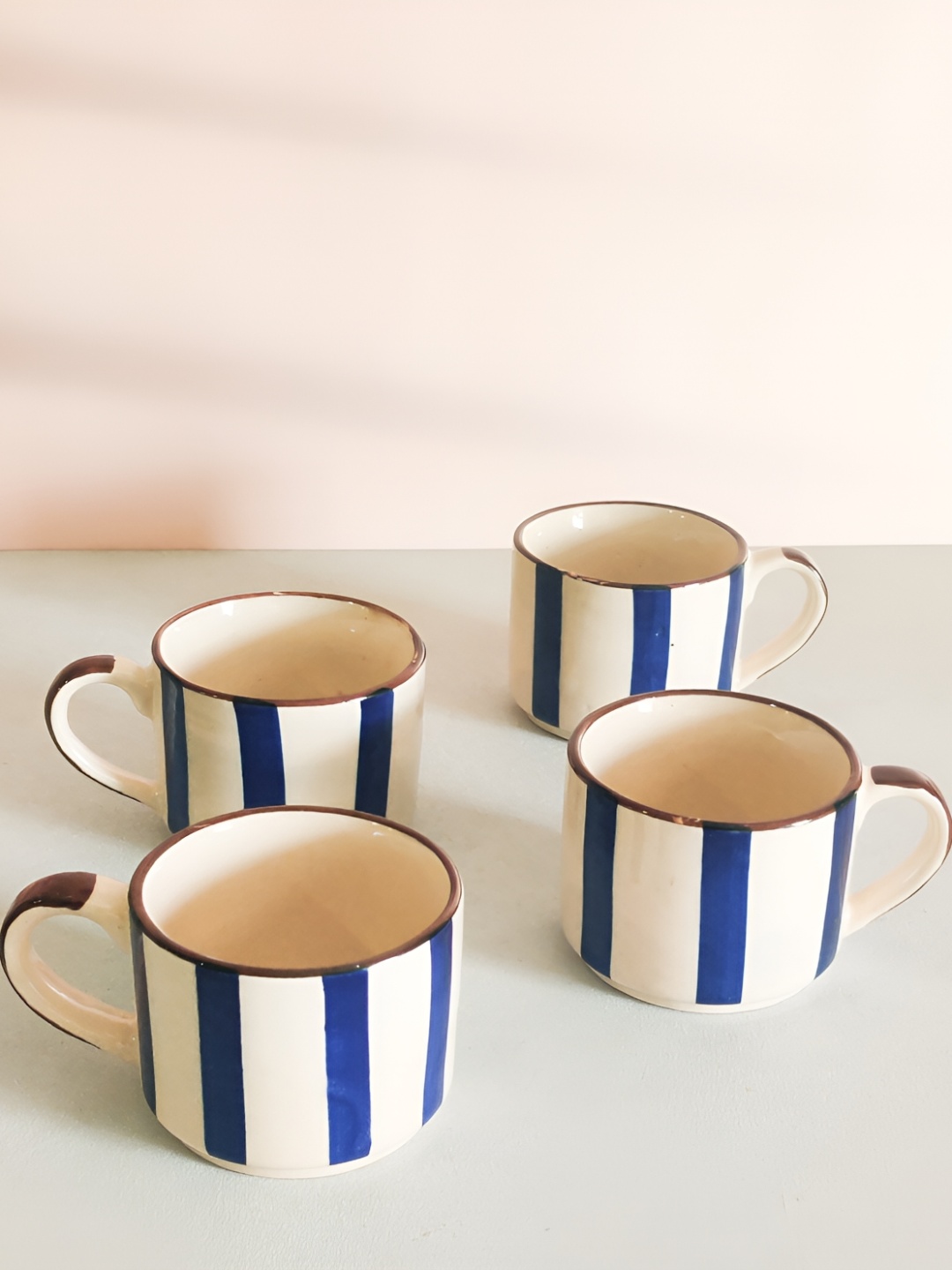 

One Posh Home Blue & White 4 Pieces Printed Stoneware Matte Cups 150 ml