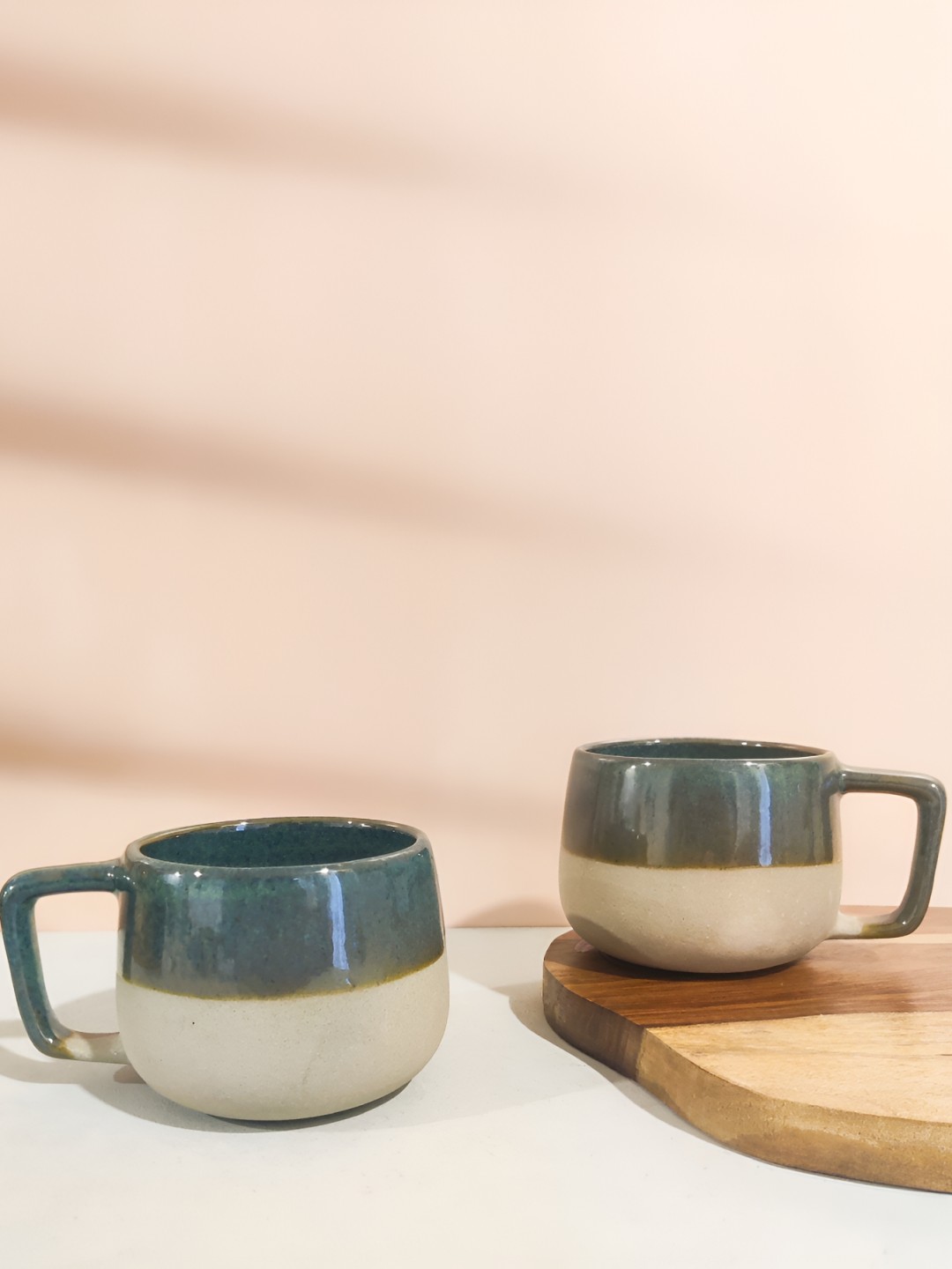 

One Posh Home Green & Cream-Coloured Printed Stoneware Glossy Mugs 250 ml