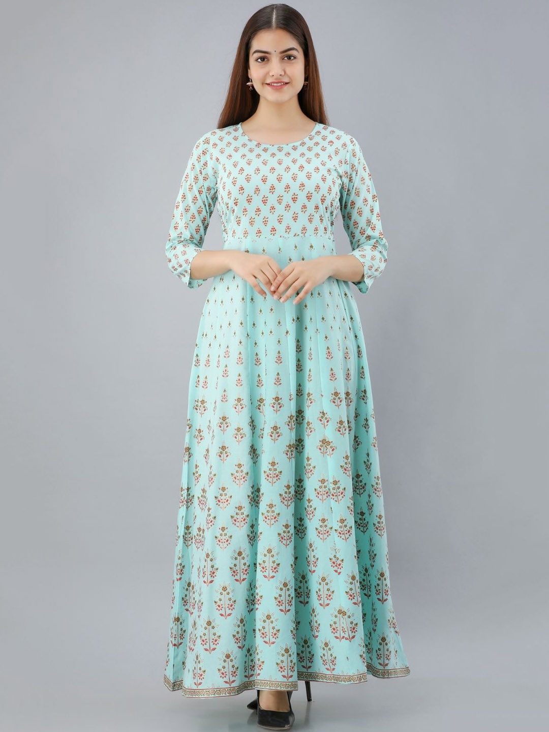 

ftDiva Ethnic Motifs Printed Fit & Flared Maxi Ethnic Dresses, Sea green