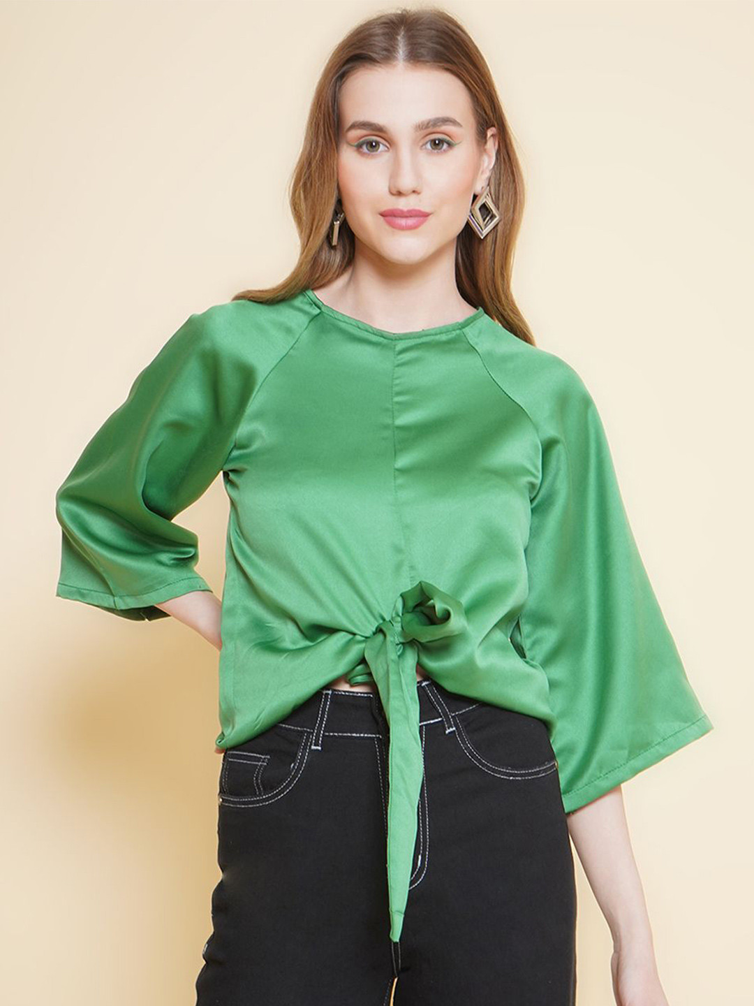 

BAESD Women Satin Belted Top, Green