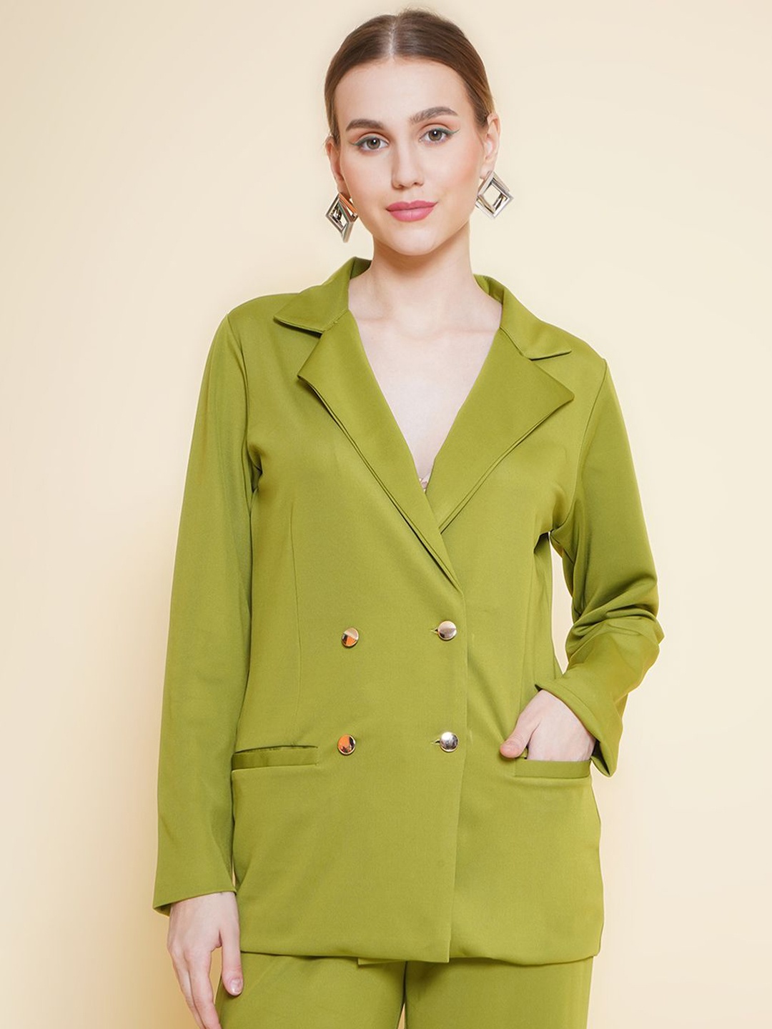 

BAESD Notched Lapel Double-Breasted Casual Blazer, Green