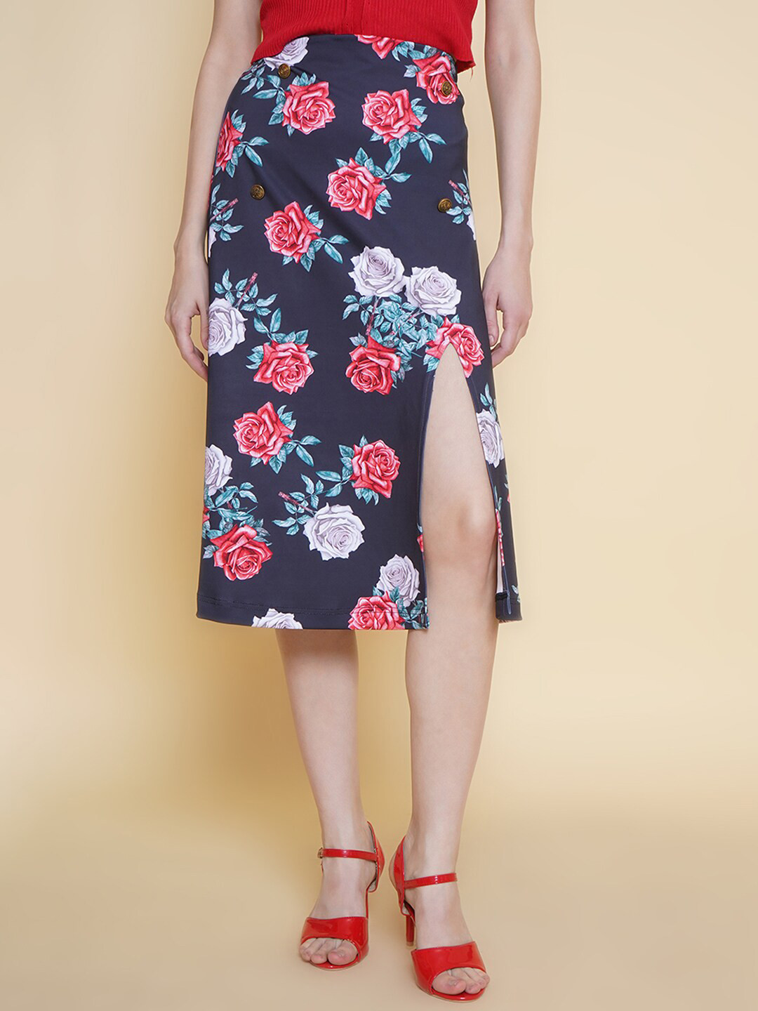 

BAESD Floral Printed Pencil Skirt, Black