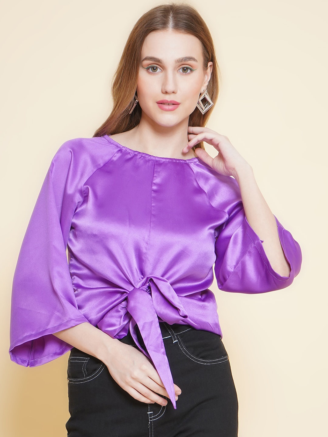 

BAESD Women Satin Belted Top, Purple