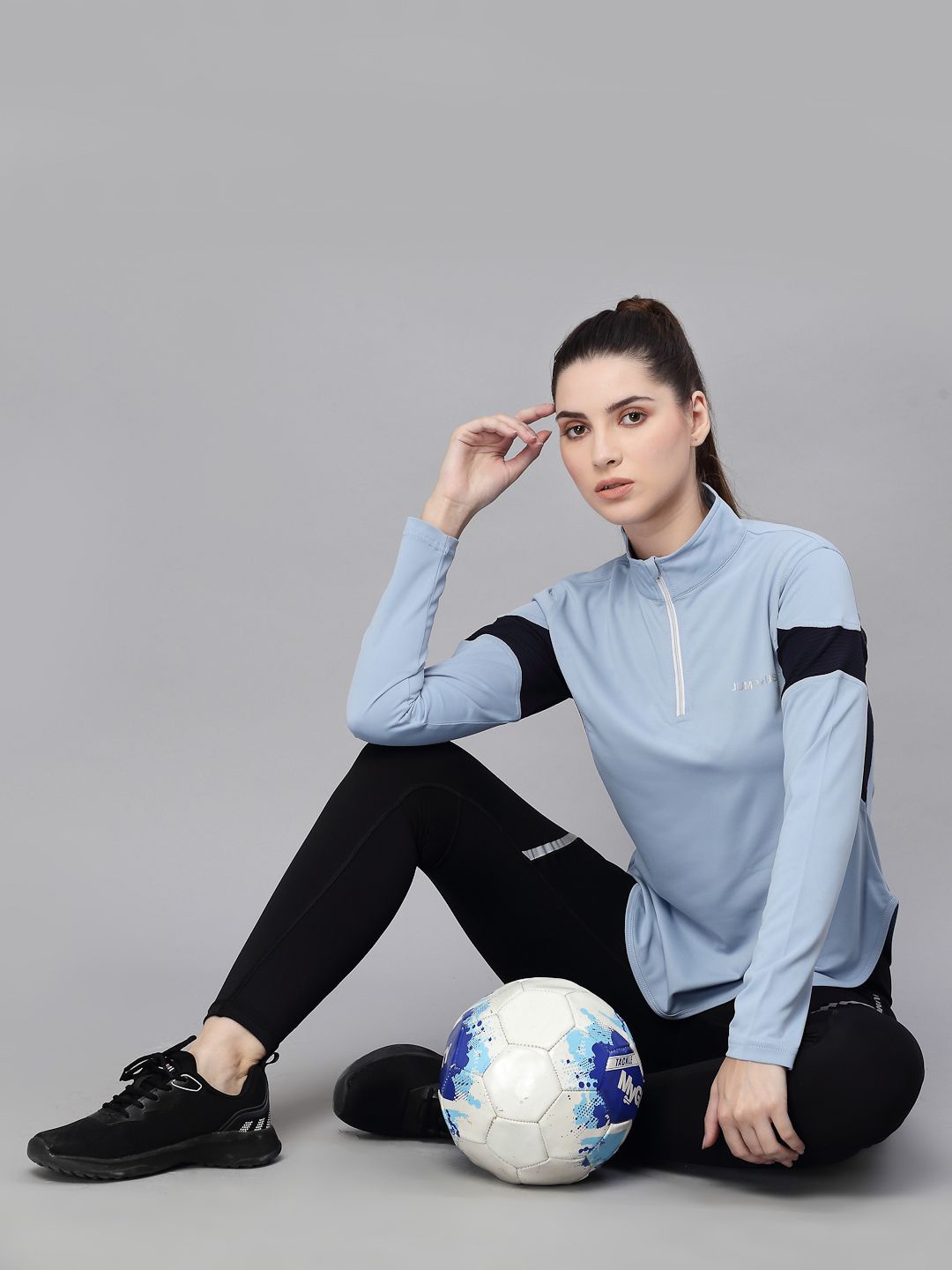 

JUMP USA Women Henley Neck Drop-Shoulder Sleeves Pockets T-shirt, Navy blue