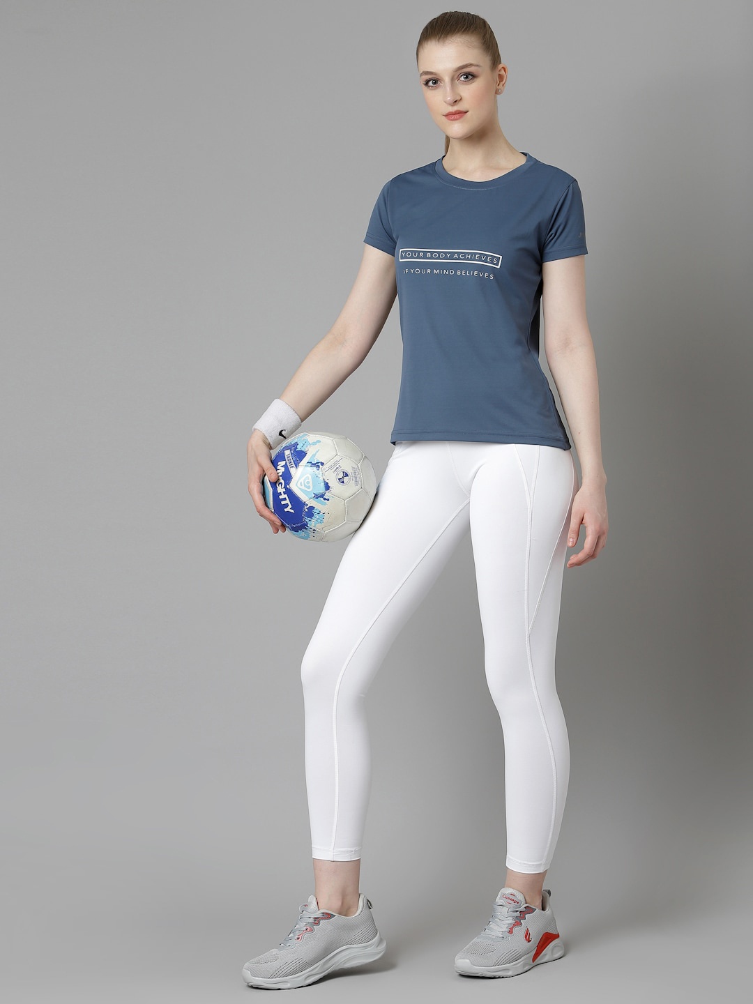 

JUMP USA Women Typography Pockets T-shirt, Blue