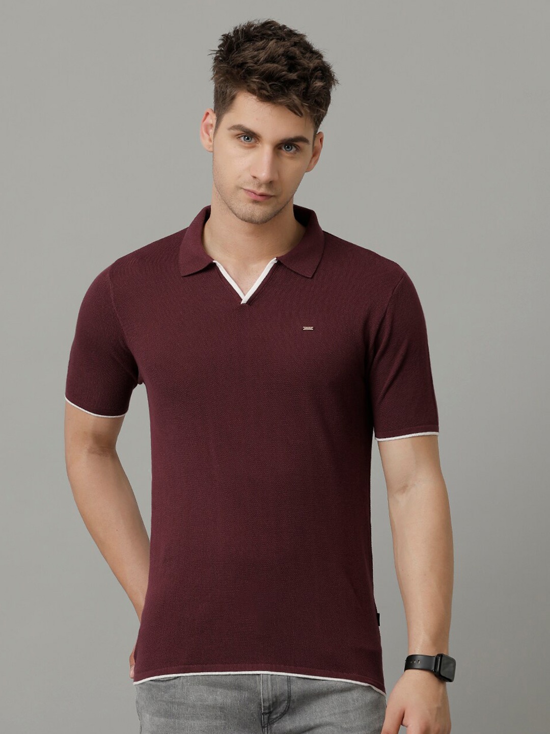 

IDENTITI Polo Collar Short Sleeves Cotton Slim Fit T-shirt, Maroon