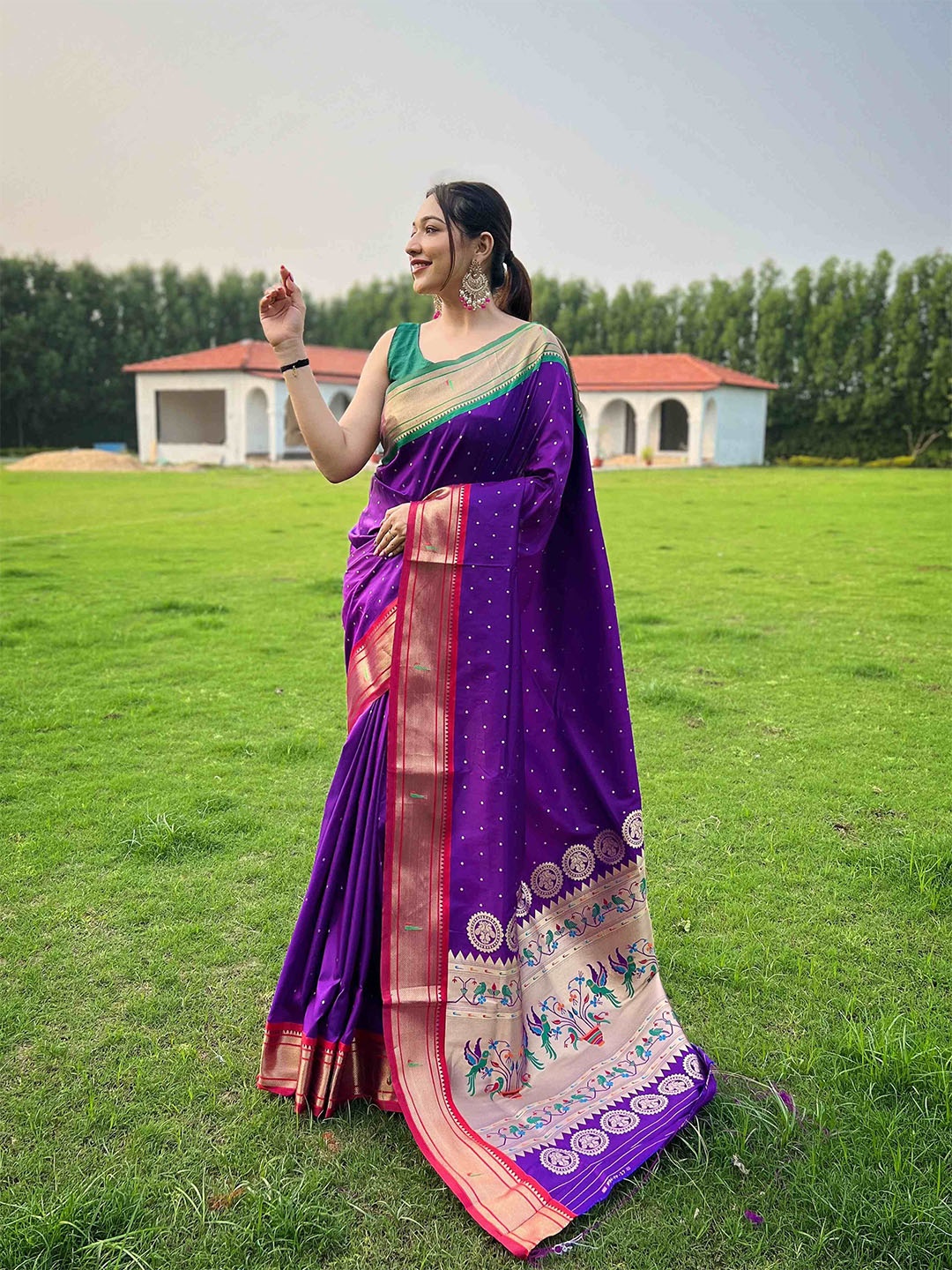 

DEVATITHI Woven Design Zari Patola Saree, Purple