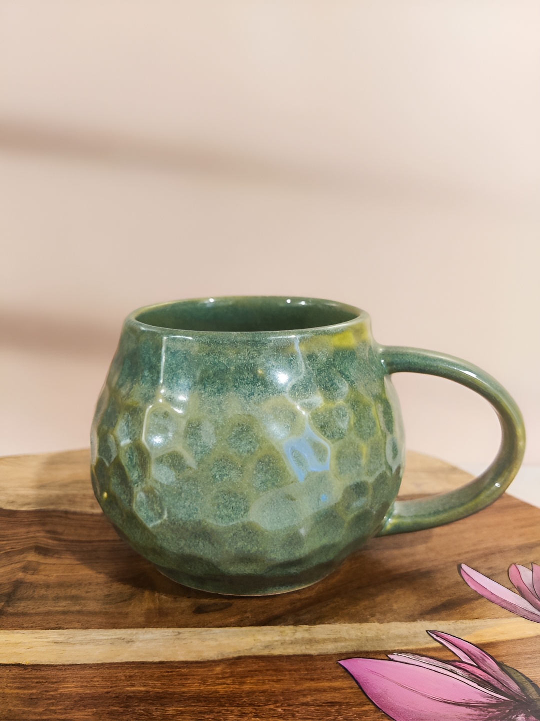 

One Posh Home Green Textured Stoneware Glossy Mugs 350 ml