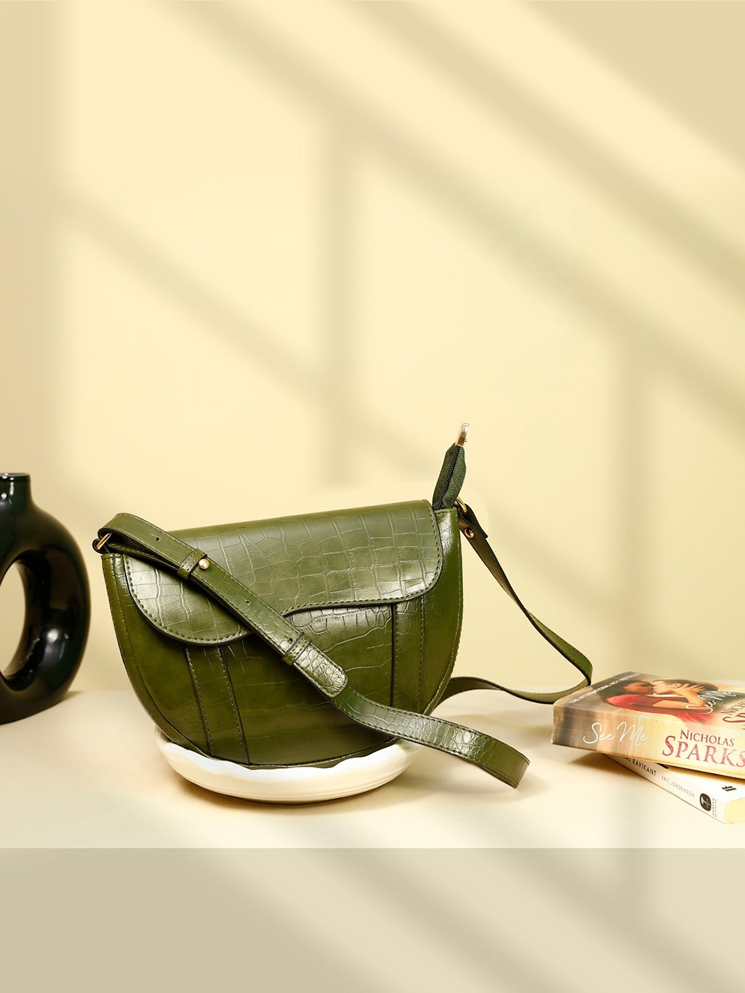 

Bagsy Malone Textured Structured Sling Bag, Olive