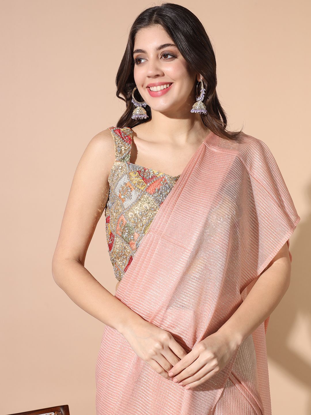 

Chhabra 555 Women Embellished Ready to Wear Sarees, Peach