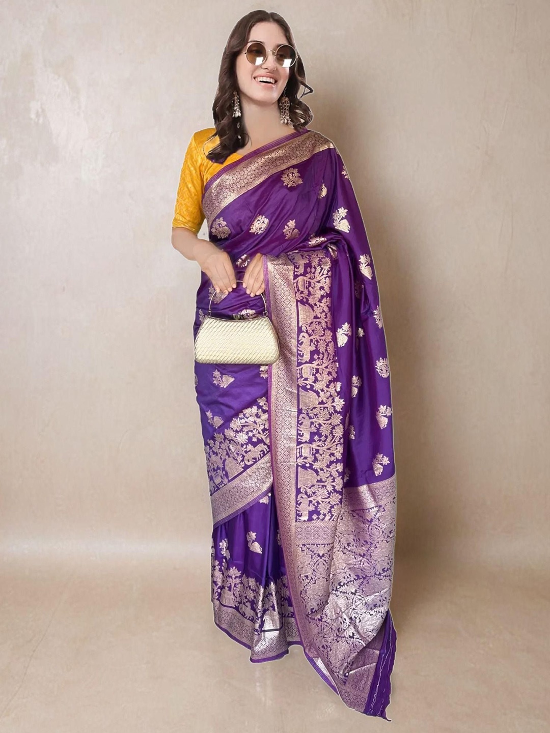 

NK Textiles Woven Design Zari Banarasi Saree, Purple
