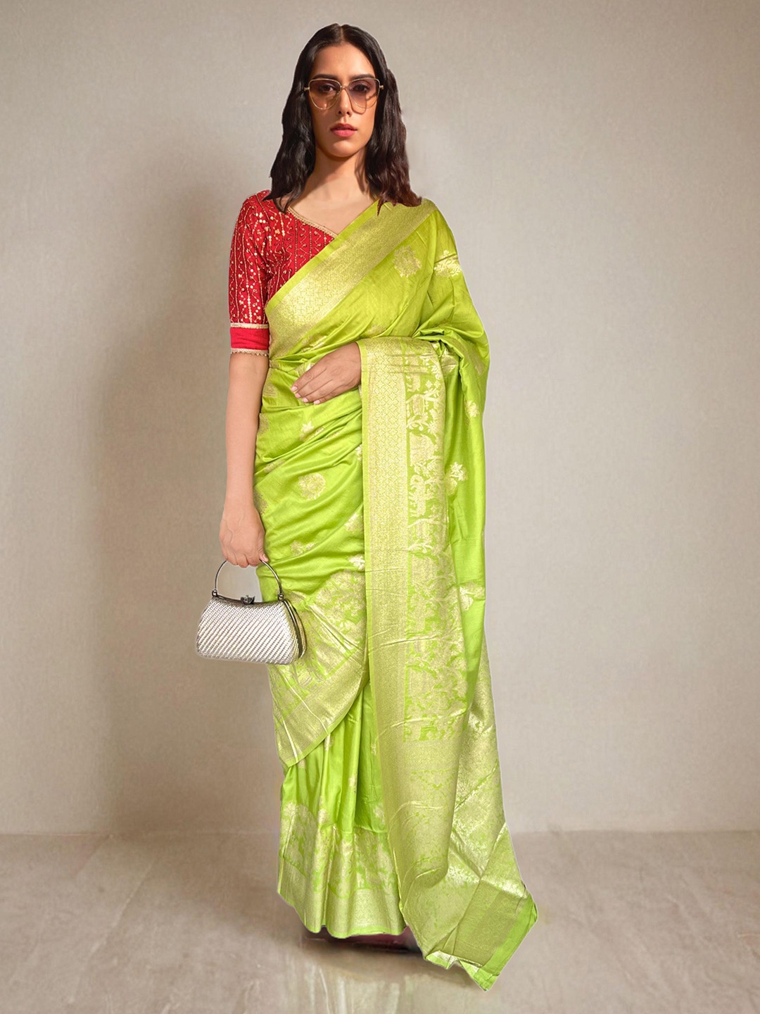 

NK Textiles Woven Design Zari Banarasi Saree, Green