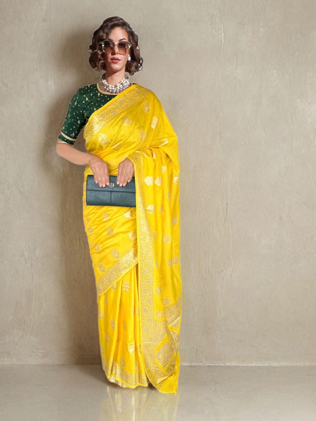

NK Textiles Woven Design Zari Banarasi Saree, Yellow