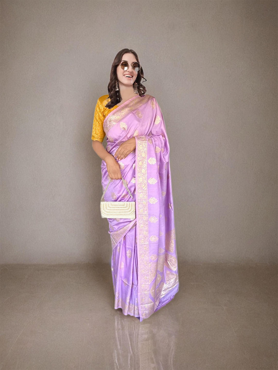 

NK Textiles Woven Design Zari Banarasi Saree, Lavender
