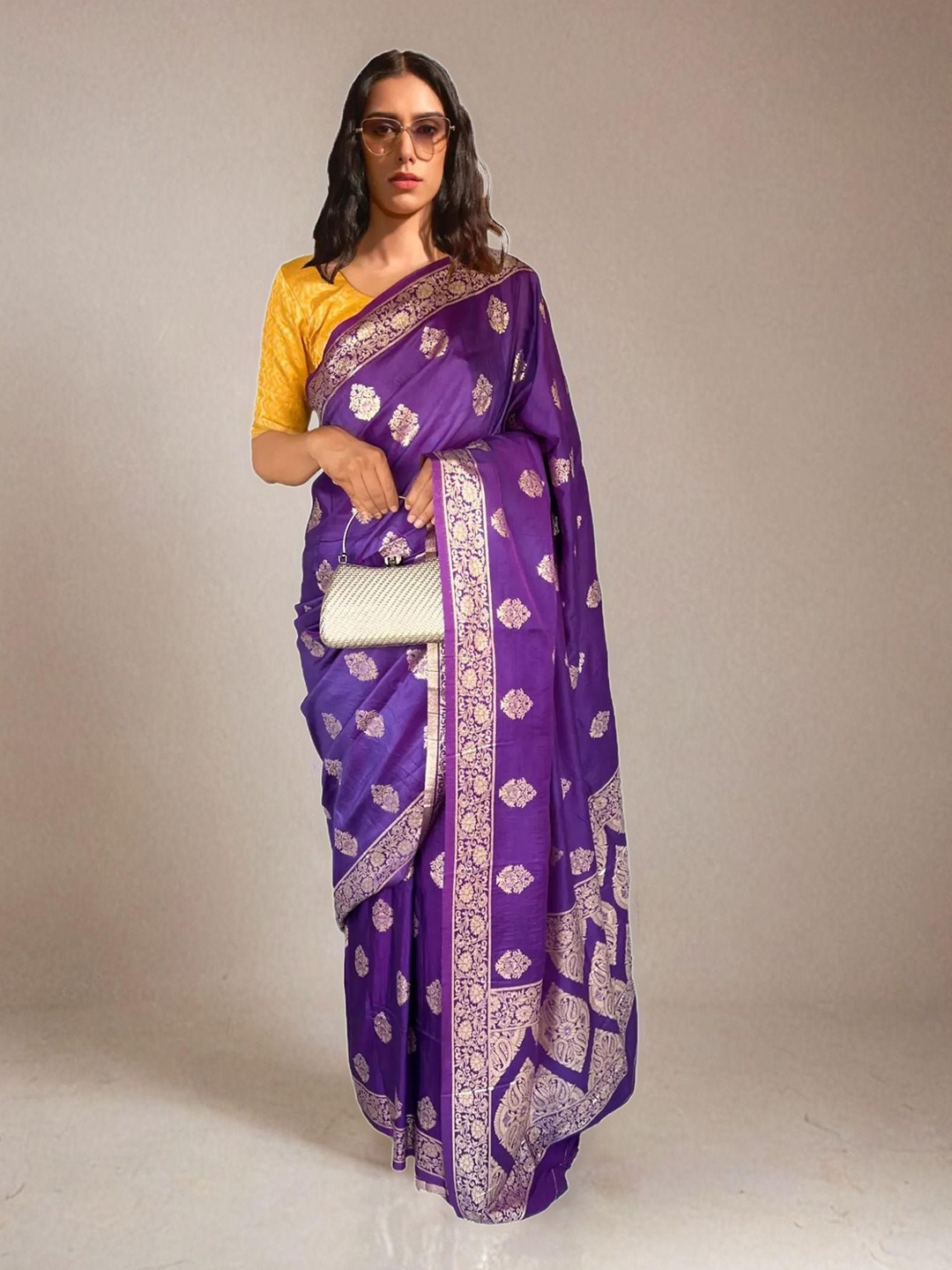 

NK Textiles Ethnic Motifs Woven Design Banarasi Saree, Purple