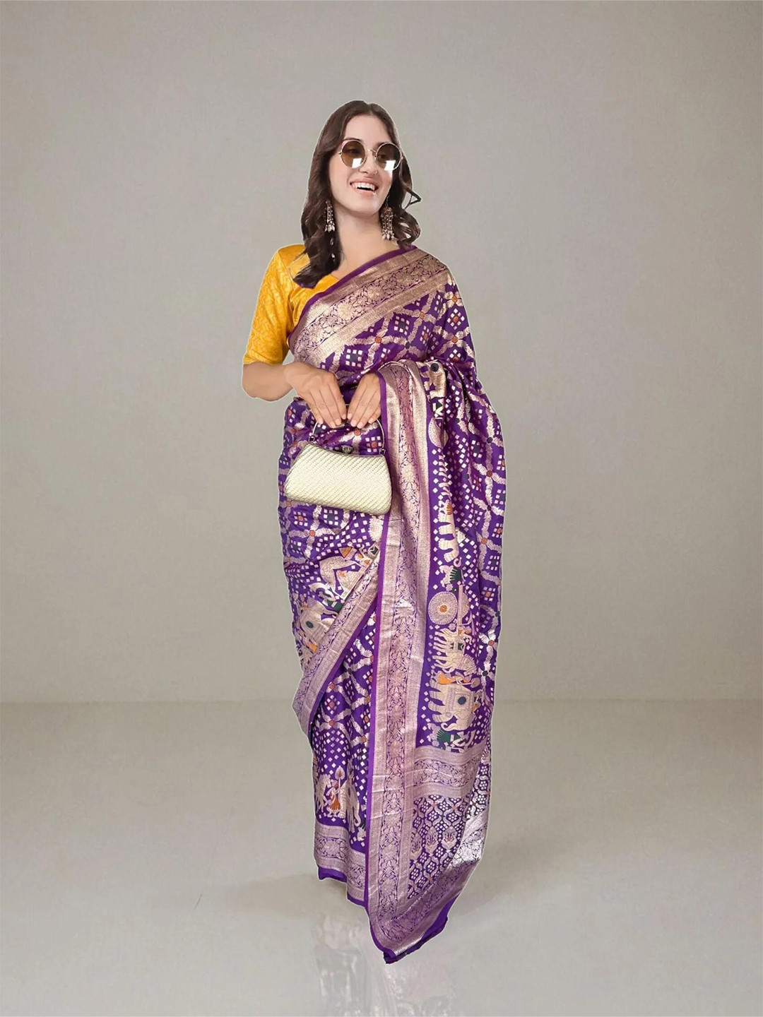 

NK Textiles Bandhani Zari Bandhani Saree, Purple