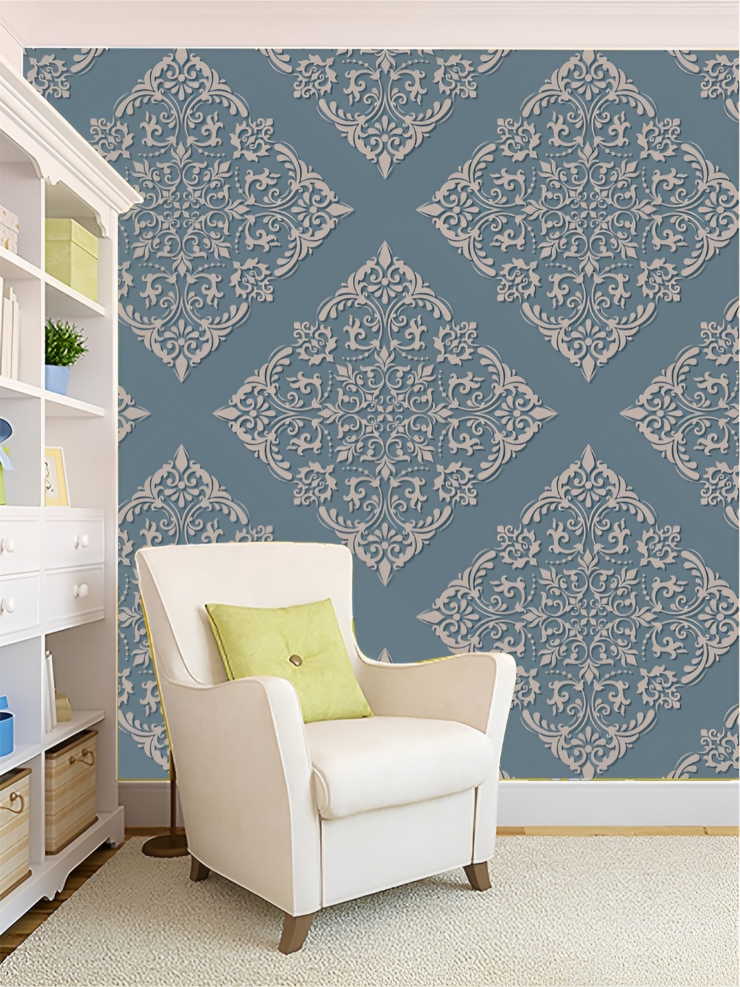 

Aura White & Grey Printed Self Adhesive Wall Sticker, Blue