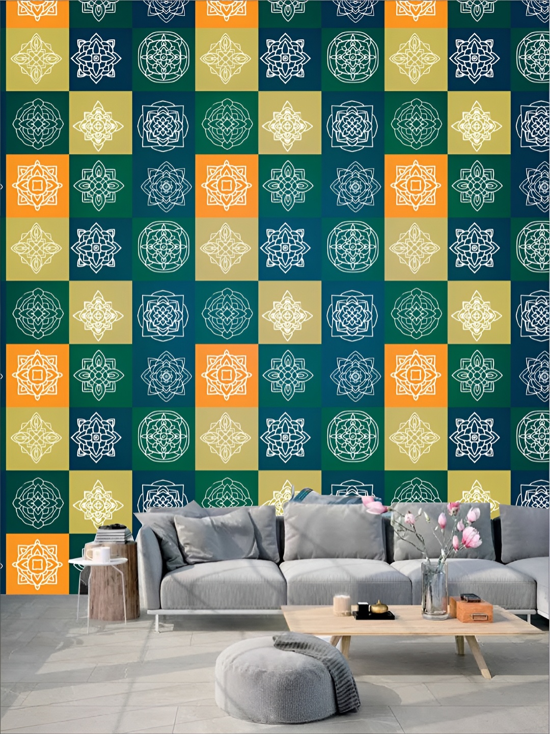 

Aura Green & Yellow 3D Printed Self-Adhesive Wallpaper