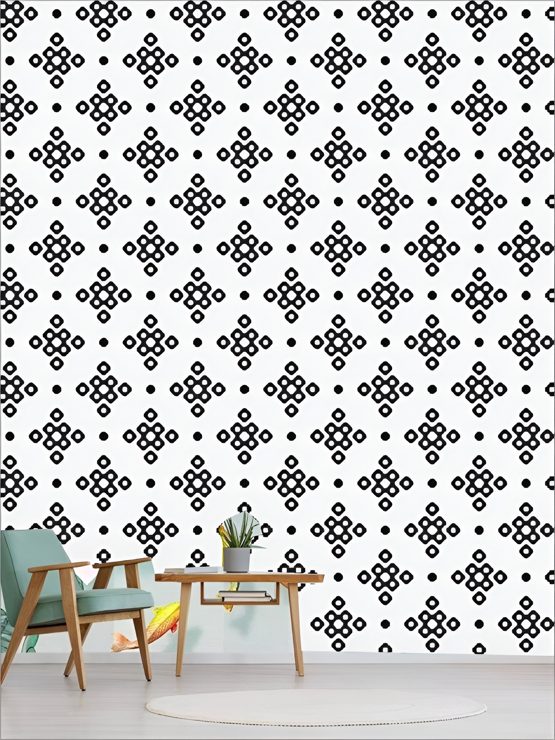 

Aura White & Black Abstract 3D Printed Self-Adhesive wallpaper