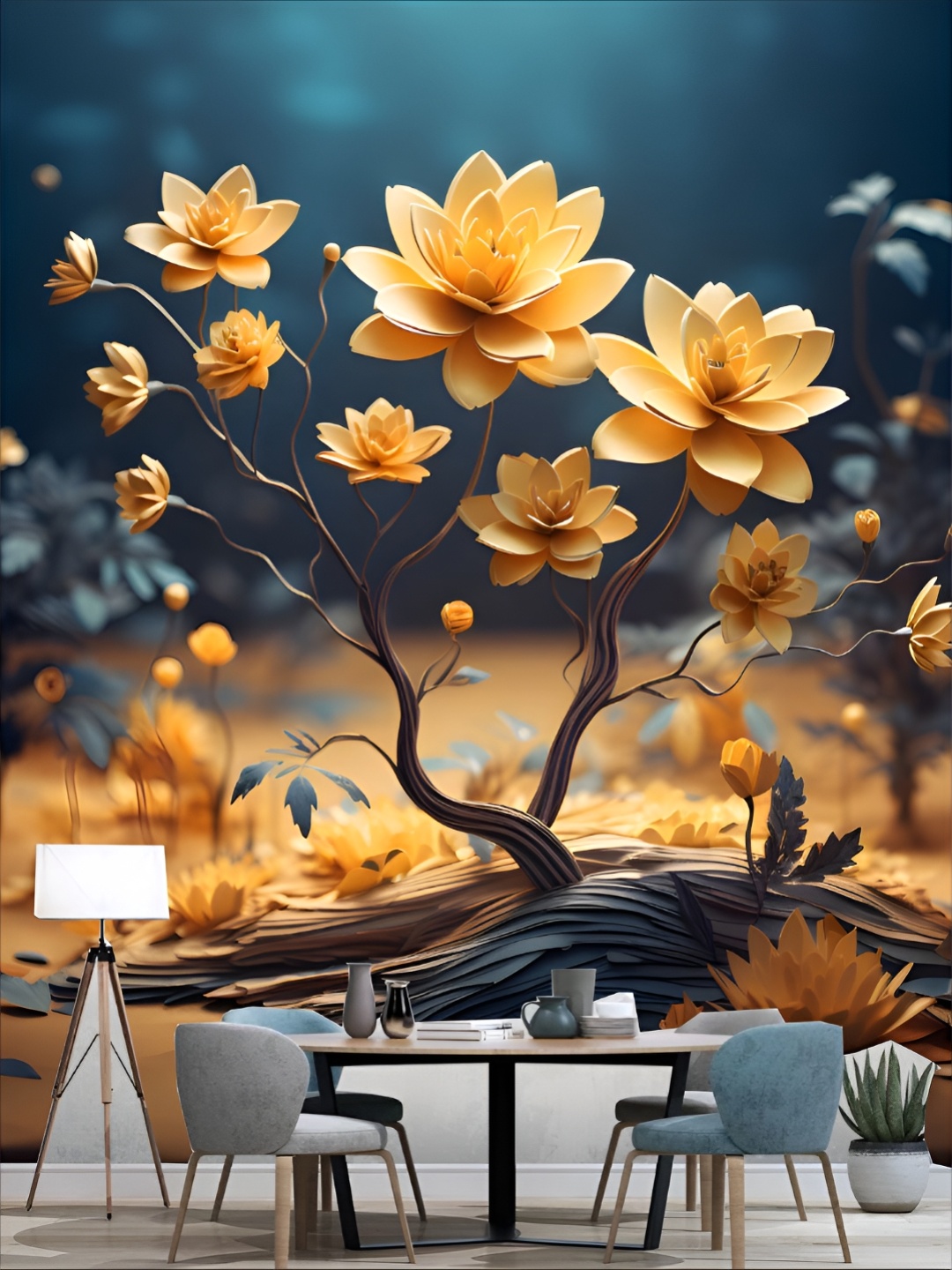 

Aura Blue & Yellow Floral 3D Printed Self Adhesive Wall Sticker