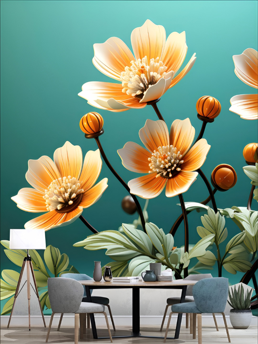 

Aura Green & Orange Floral 3D Printed Self Adhesive Wall Sticker