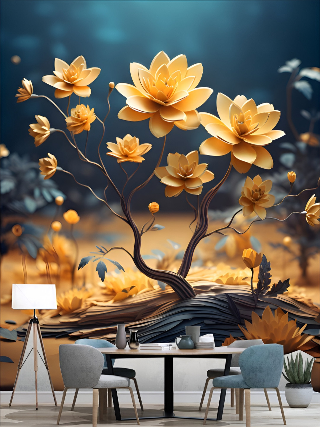 

Aura BYellow & Brown Self Adhesive 3D Printed Wall Sticker, Yellow