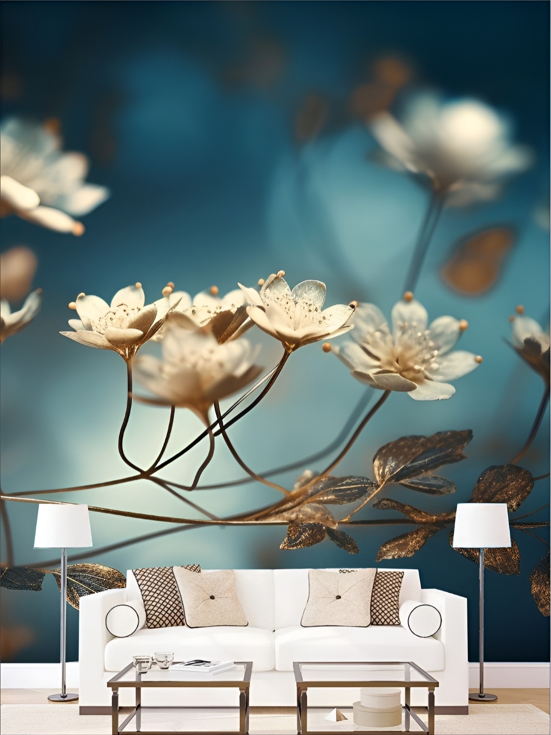 

Aura Blue & White 3D Floral Printed Self-Adhesive Wallpaper