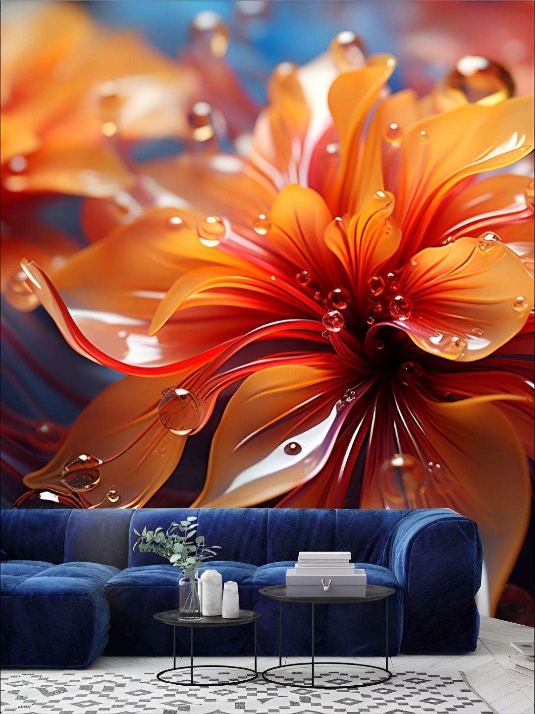 

Aura Orange & Blue Floral 3D Printed Self Adhesive Wall Sticker