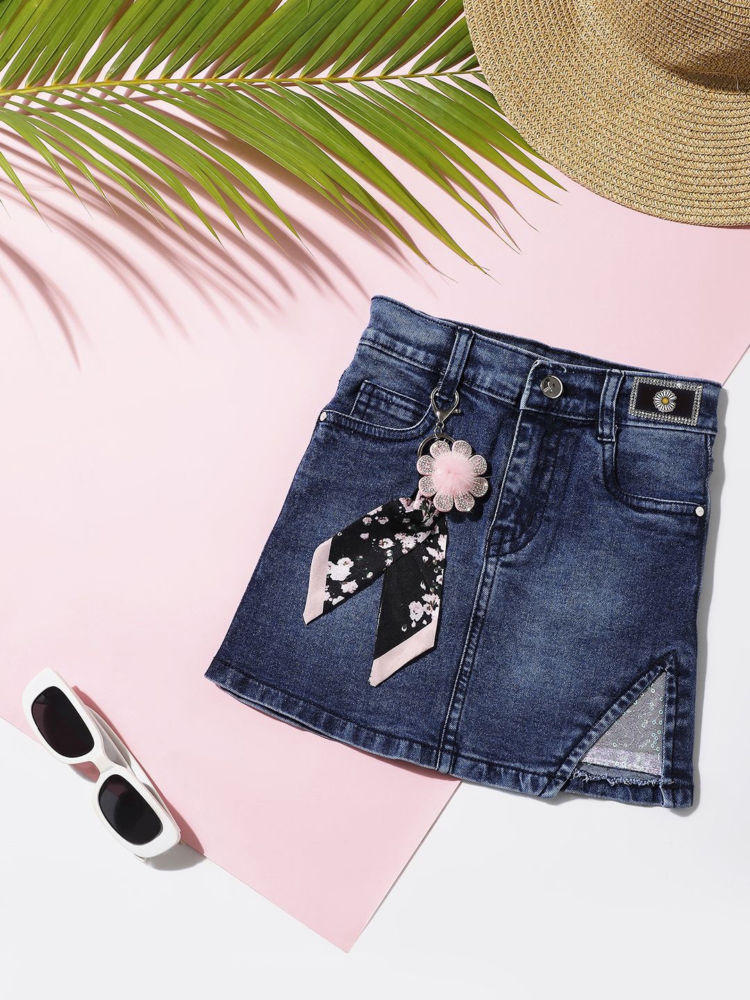 

Macwin Girls Embellished A-Line Above Knee Denim Skirts, Blue