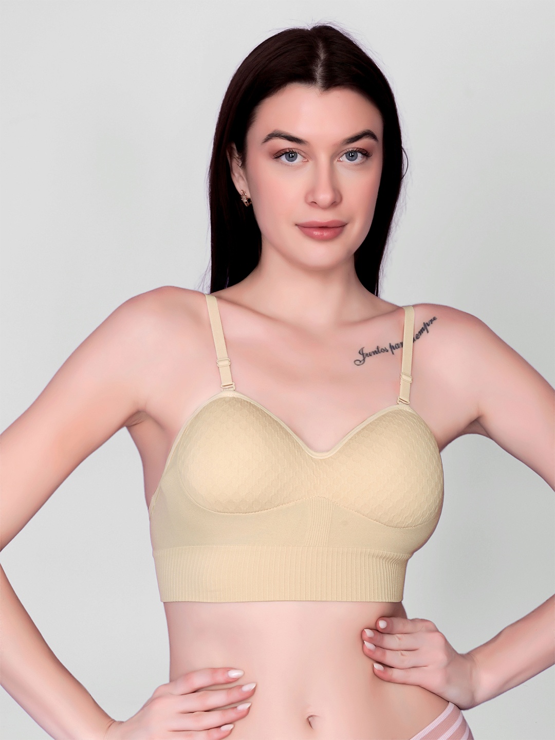 

Spiaty Full Coverage Heavily Padded Bralette Bra With All Day Comfort, Beige