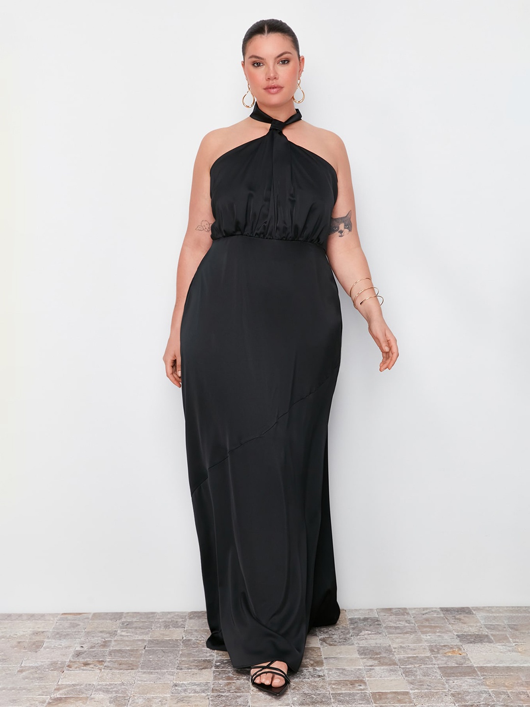 

Trendyol Plus Size Halter Neck Maxi Dress, Black