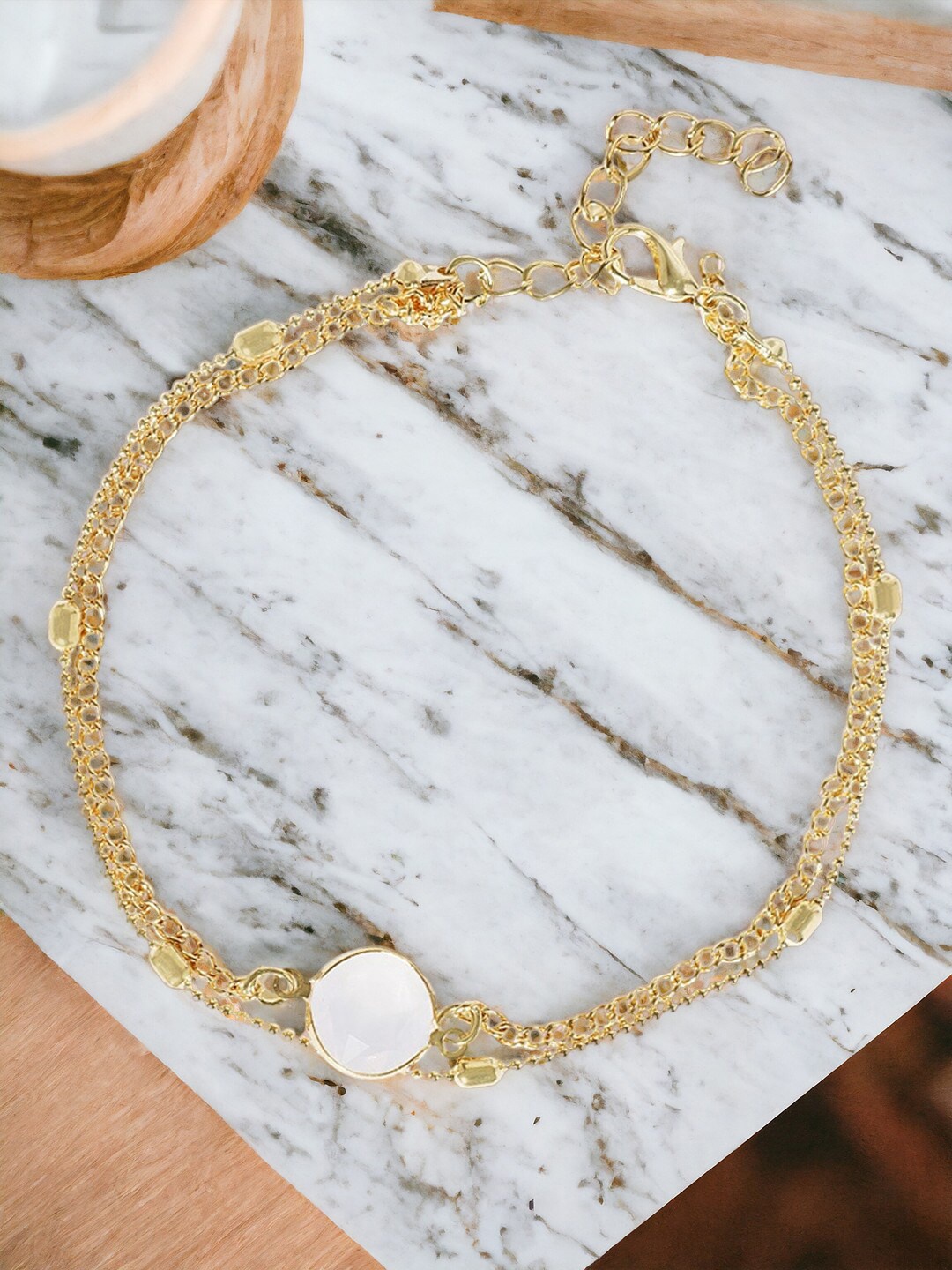 

Sangria Gold-Toned Crystals Studded Layered Anklet