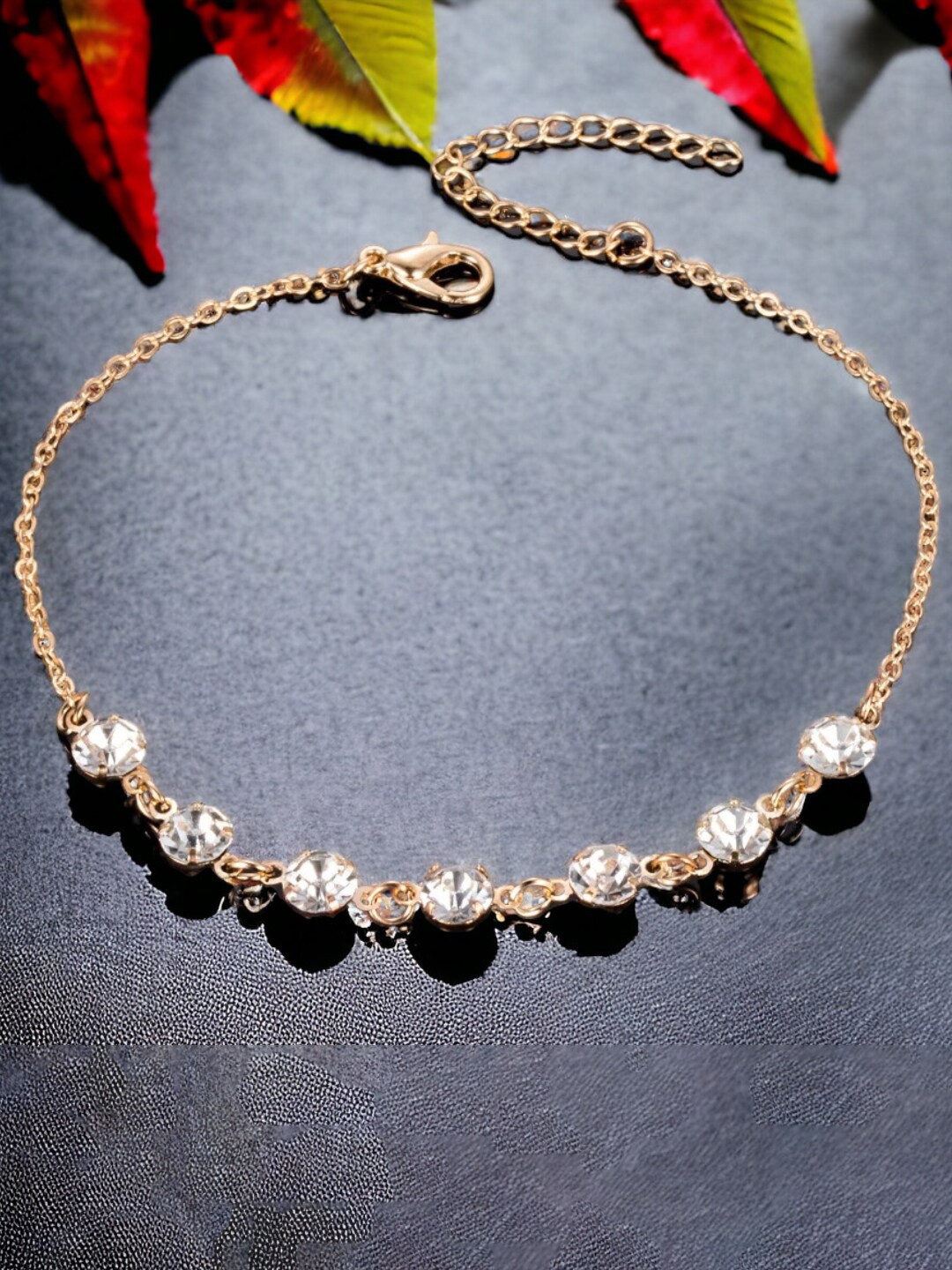 

Sangria Gold-Toned Crystals Studded Anklet