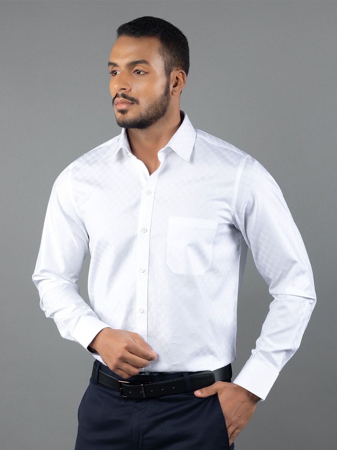 

LOUIS STITCH Comfort Spread Collar Pure Cotton Formal Shirt, White