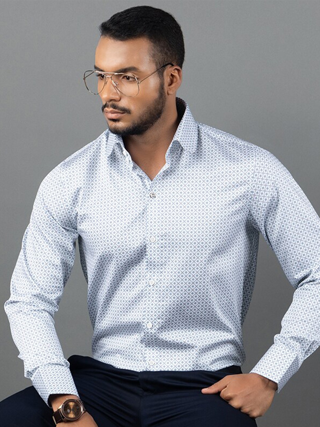

LOUIS STITCH Comfort Printed Semiformal Shirt, Blue