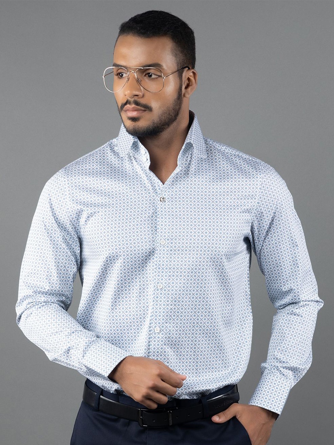 

LOUIS STITCH Men Comfort Opaque Printed Semiformal Shirt, White