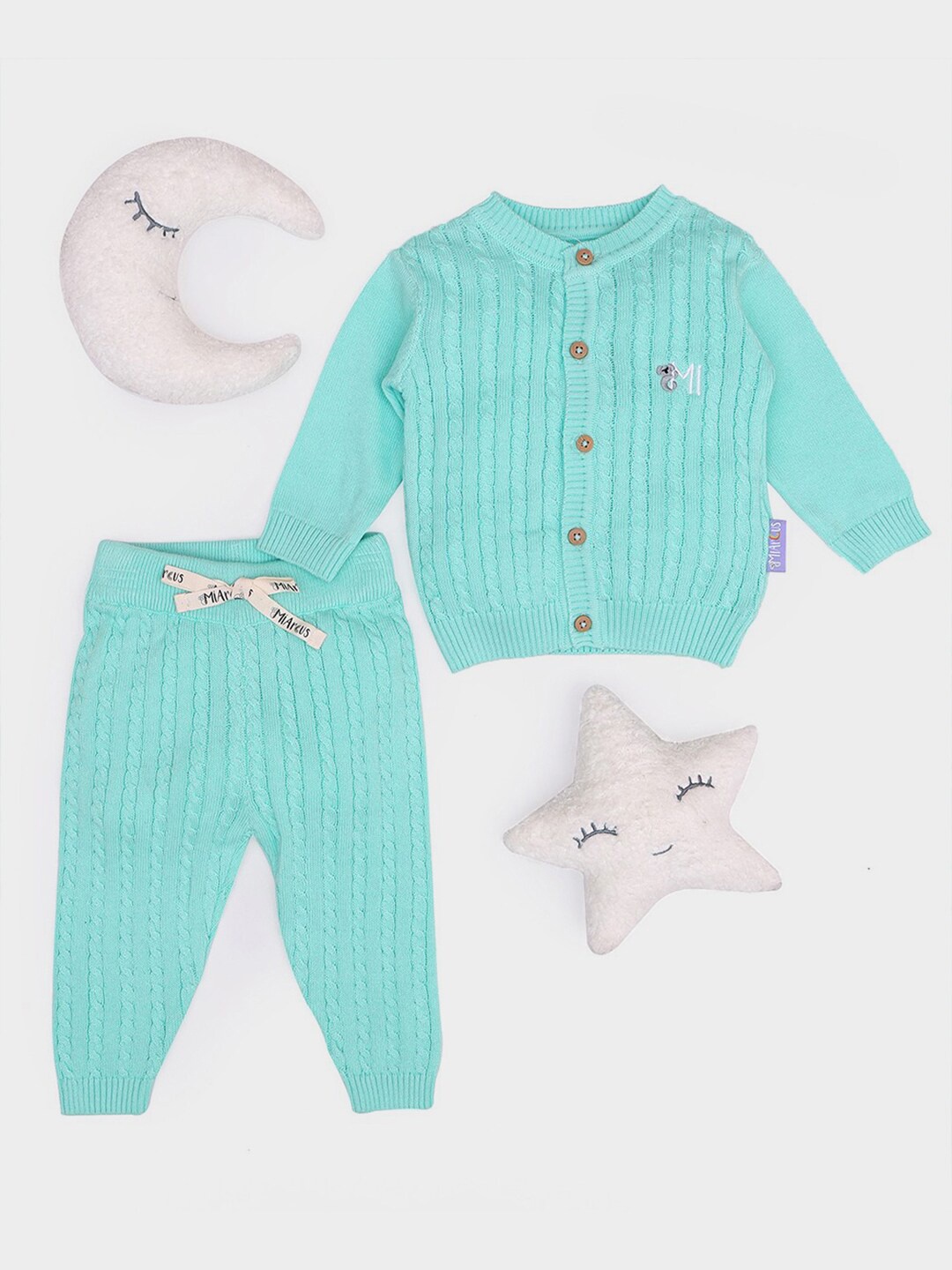 

MiArcus Kids Self Design Pure Cotton Cardigan With Joggers, Green
