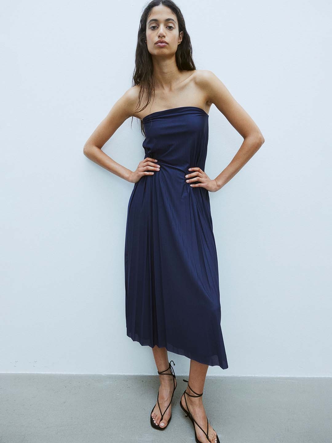 

H&M Pleated Bandeau Dress, Navy blue