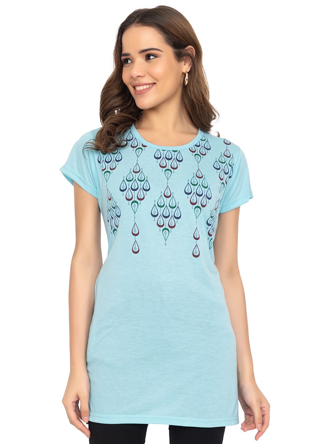 

TWENTY ME Women Printed Cotton Round Neck T-shirt, Blue