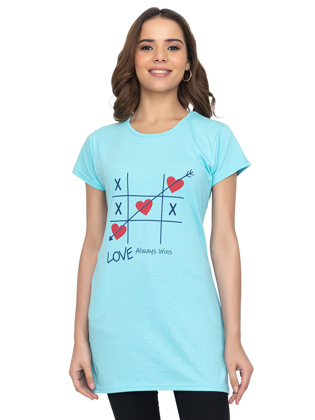 

TWENTY ME Typography Printed Round Neck Longline T-shirt, Turquoise blue