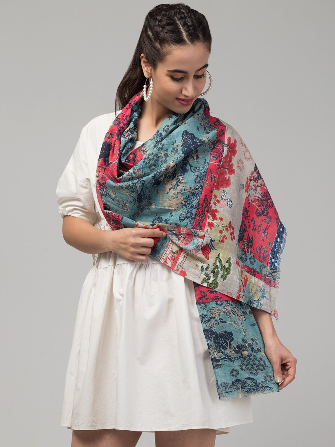 

J Style Women Printed Pure Cotton Scarf, Red
