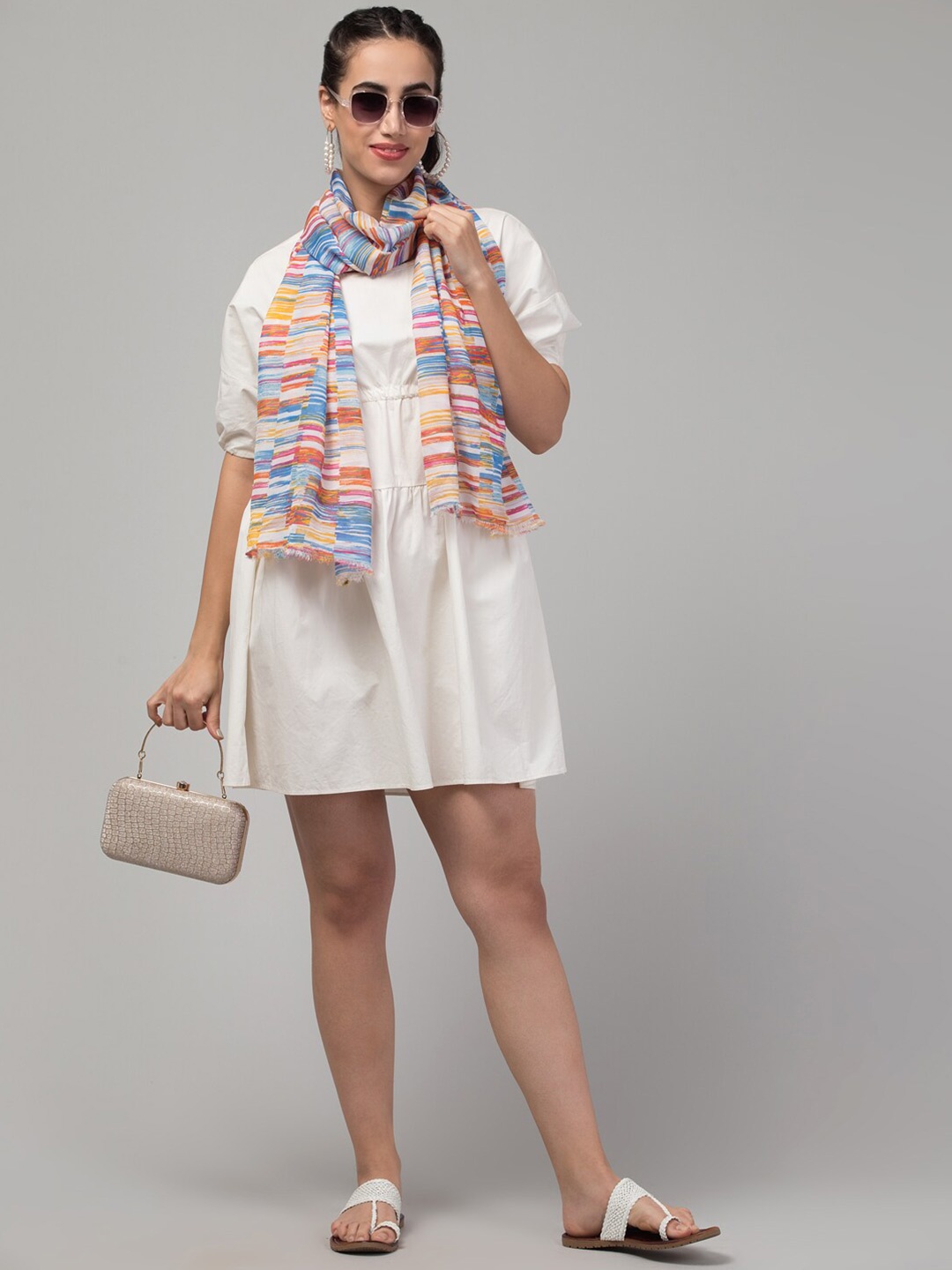 

J Style Abstract Printed Scarf, Blue