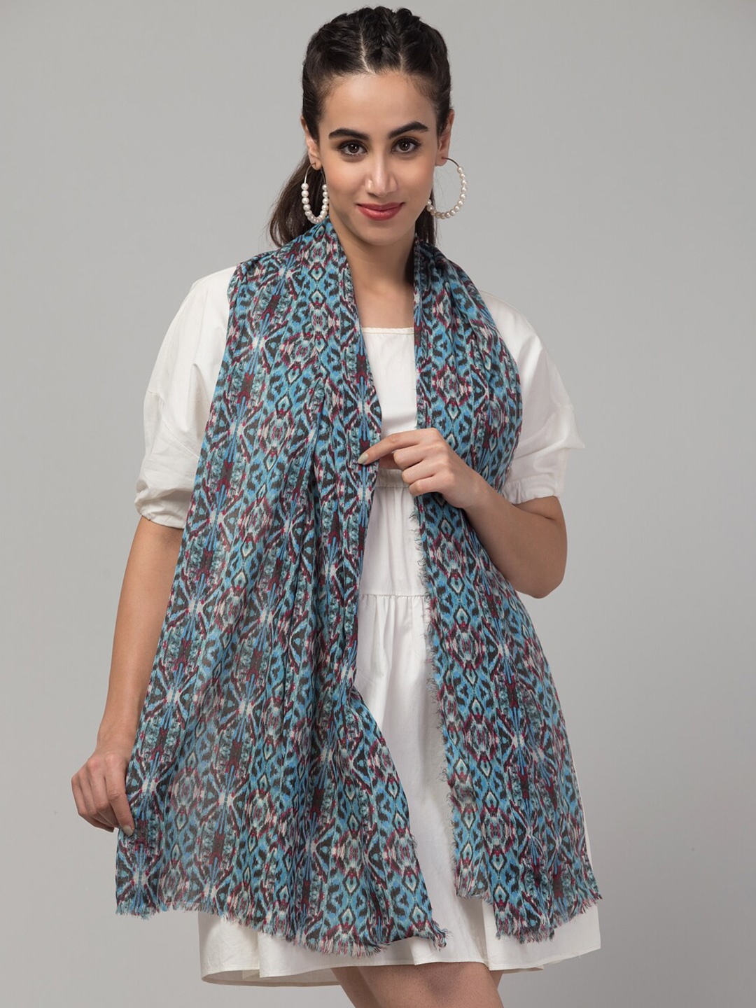 

J Style Abstract Printed Scarf, Blue
