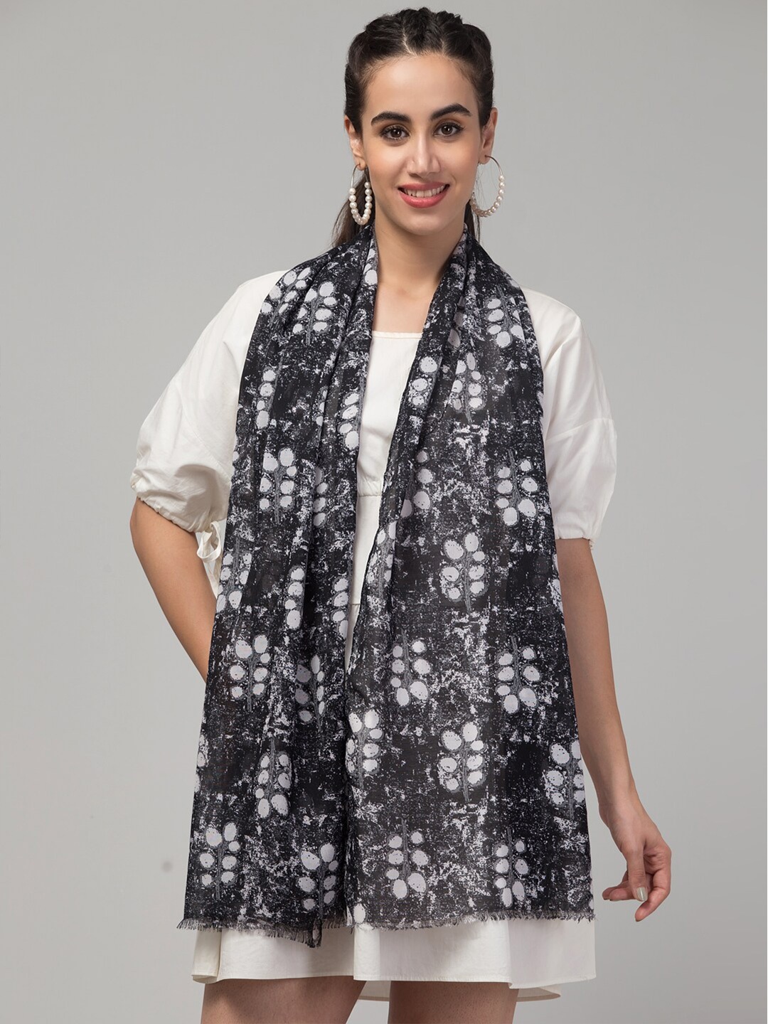 

J Style Floral Printed Scarf, Black