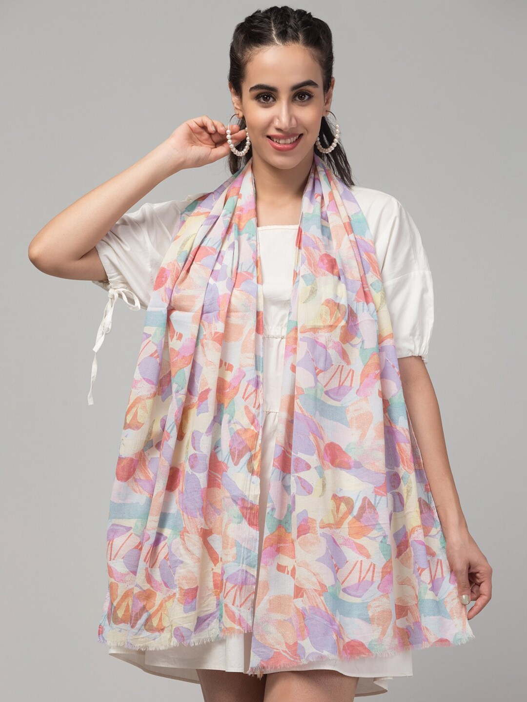 

J Style Abstract Printed Scarf, White