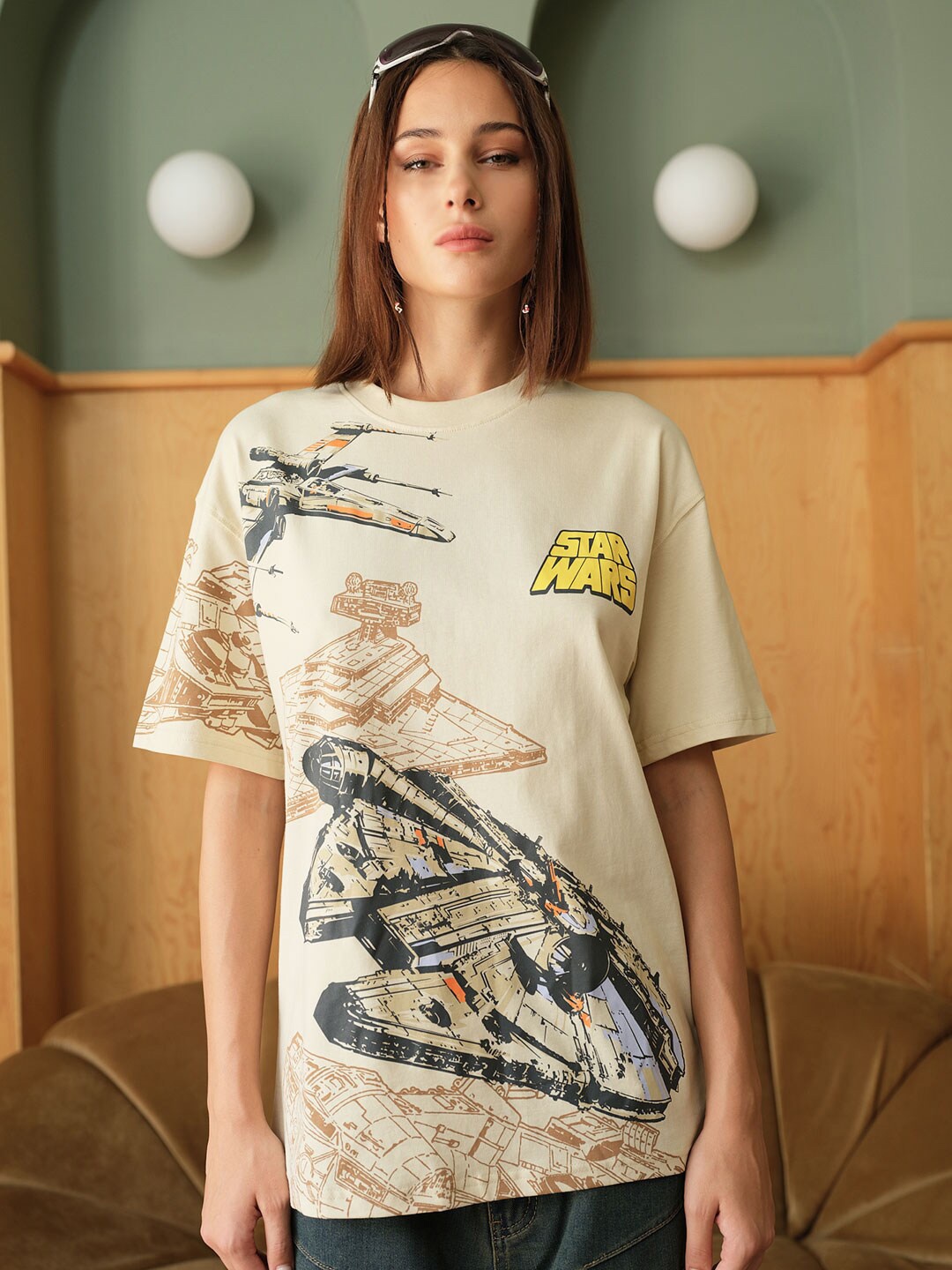 

Bonkers Corner Women Typography Printed Cut Outs T-shirt, Beige