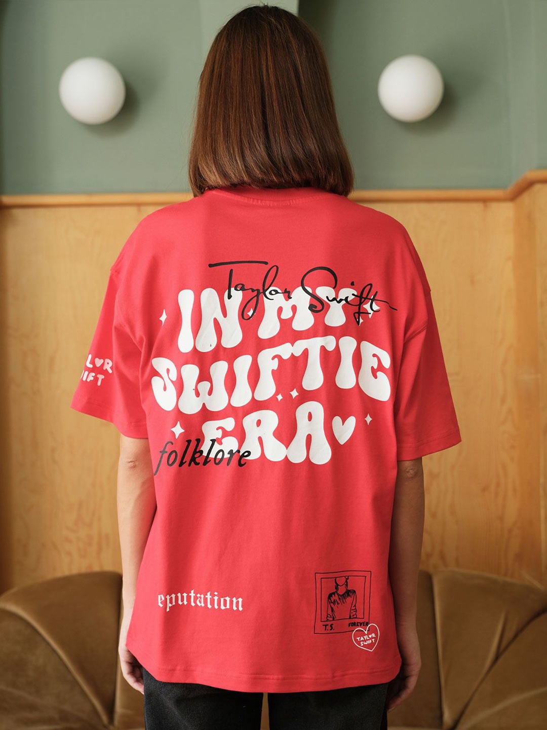 

Bonkers Corner Women Typography Printed V-Neck Applique T-shirt, Red