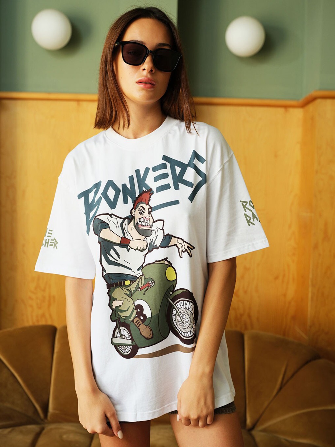 

Bonkers Corner Women Printed Raw Edge T-shirt, White