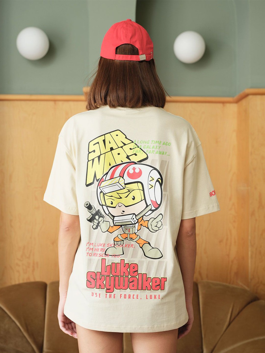 

Bonkers Corner Luke Skywalker Graphic Printed Cotton Oversized T-shirt, Beige