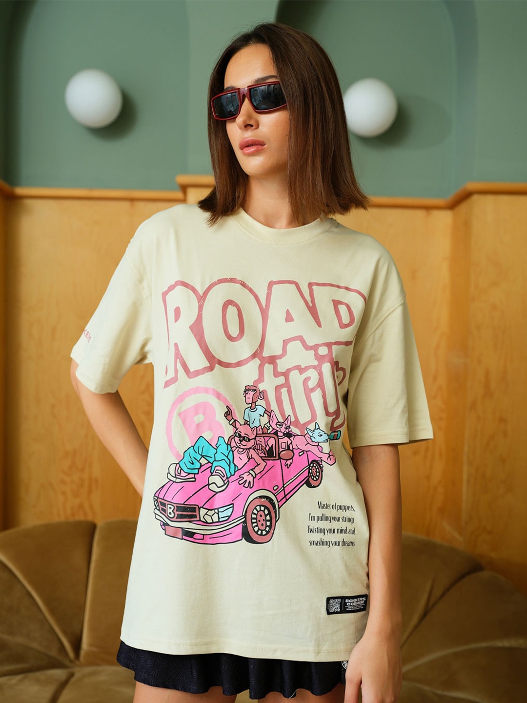 

Bonkers Corner On The Go Typography Printed Cotton Oversized T-shirt, Off white